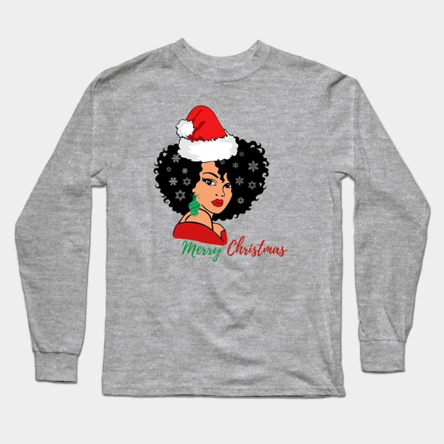 Black Woman Santa, Black Mrs Santa Claus, African American Santa, Merry Christmas Long Sleeve T-Shirt by UrbanLifeApparel